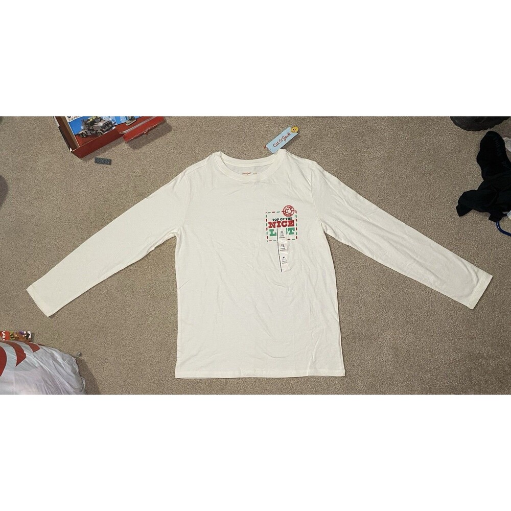 NWT Cat & Jack Kids XL (14) White Christmas Shirt Top of the Nice List